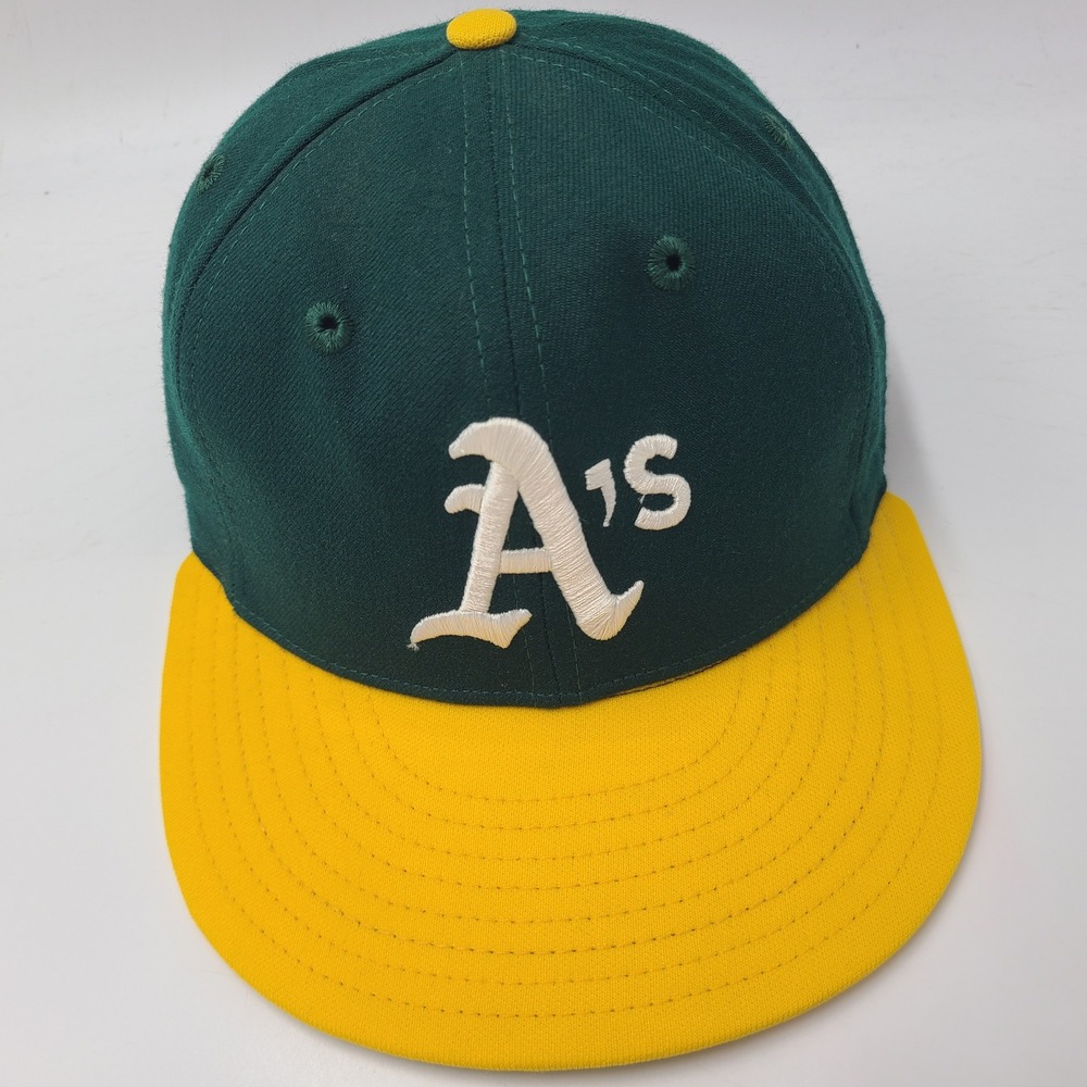 Vintage Oakland Athletics Hat Fitted (Seems 7 3/8) New Era Leather Band Wool A's